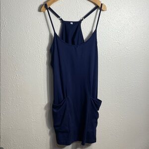 Blue Mini Lounge Dress Women’s Large Pockets Adjustable Straps!